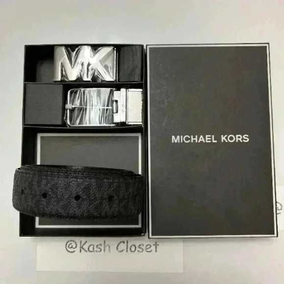 Michael Kors Mens Belt Set 4 in 1 Reversible MK Signature Gift Box Black - Picture 2 of 7